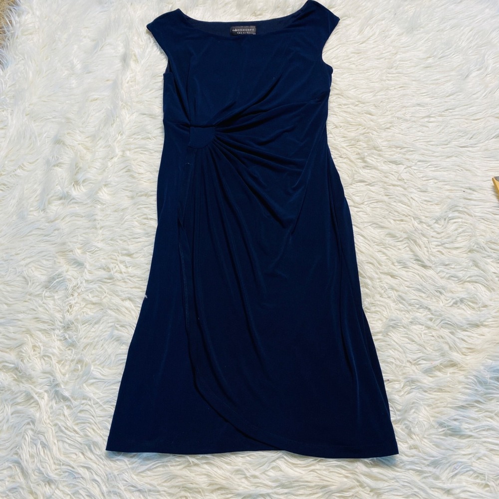 Connected Apparel Dress Womens 10 Sheath Boat Neck Stretch Navy Ruched